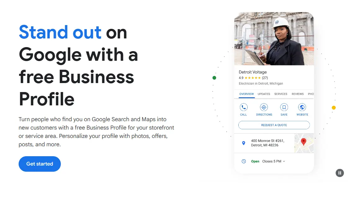 Google Business Profile landing page screenshot