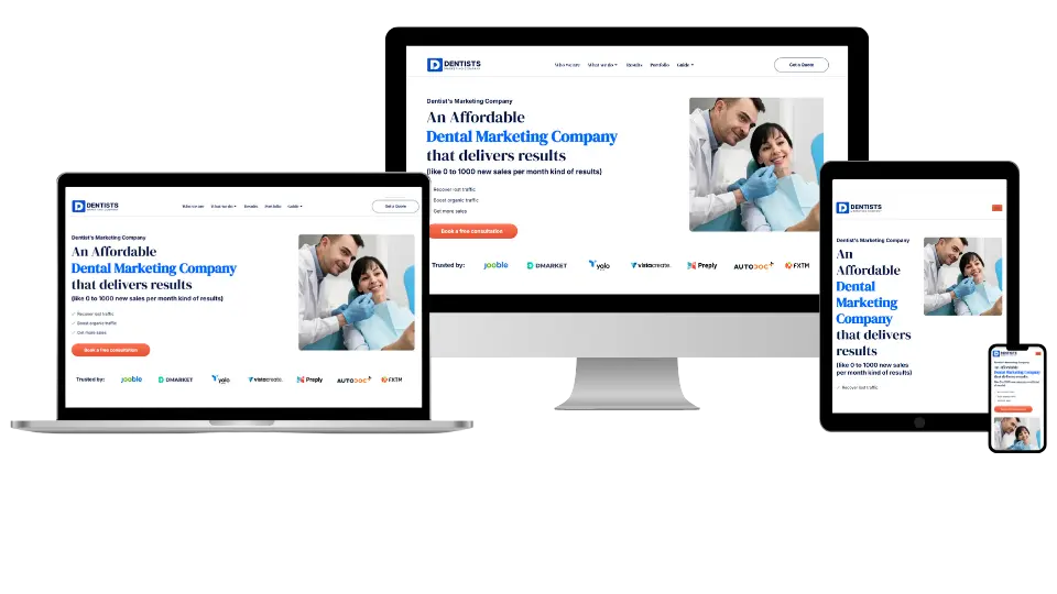 Dentists Marketing Company Website Mockup Displayed on Multiple Screen Sizes